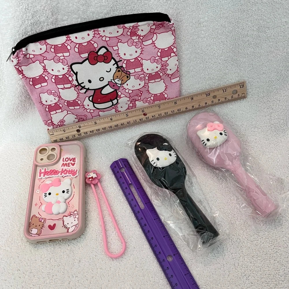 Hello Kitty Pink, Red and Black Accessory Set NWT iPhone 14 Case, Cosmetic Bag